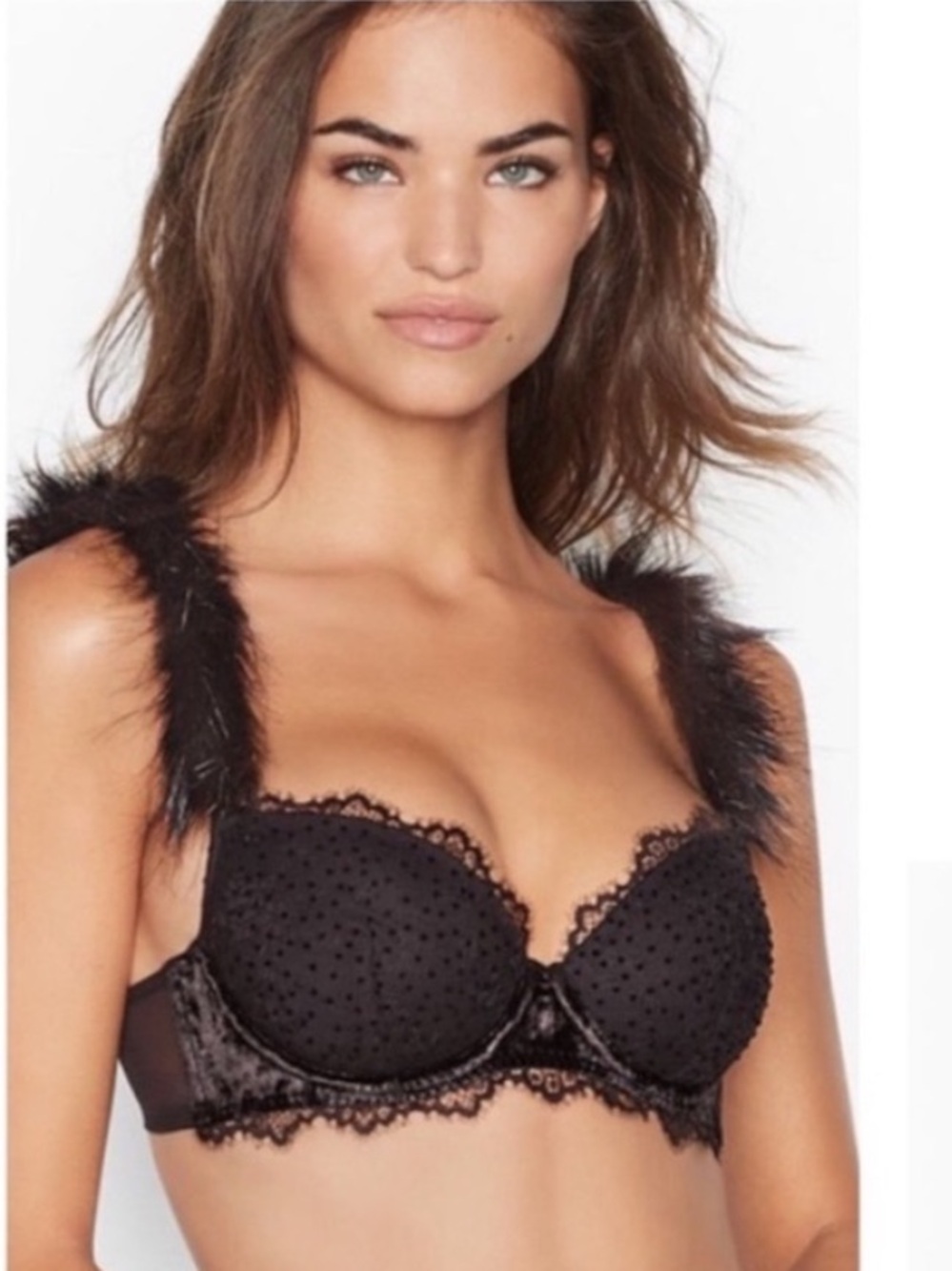 Victoria’s Secret Dream Angels Demi Bra    Lace Faux Fur Straps Removable